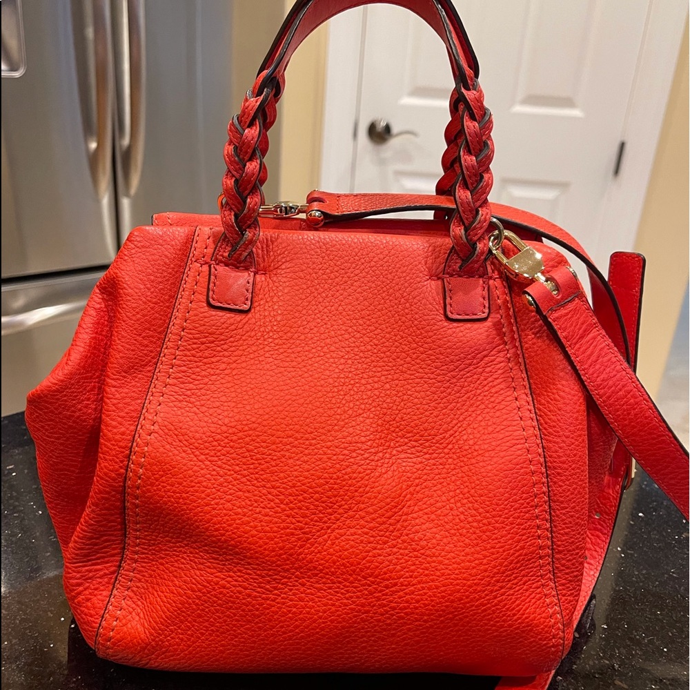 TORY BURCH HALF MOON POPPY ORANGE SAMBA PEBBLE GRAIN LEATHER SHOULDER BAG PURSE - Picture 6 of 15